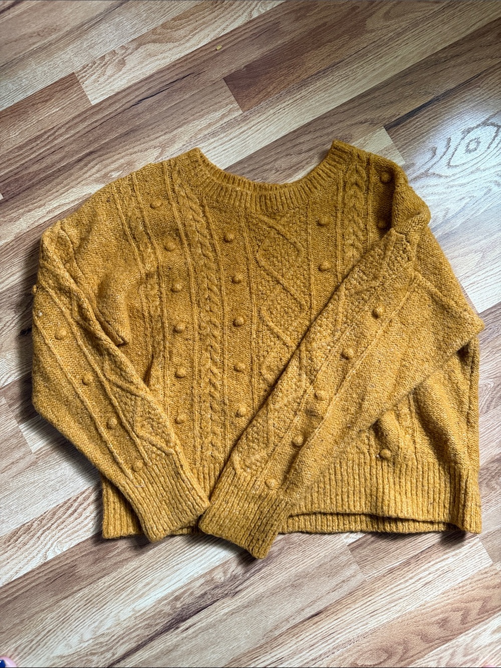 Old Navy Mustard Cable-Knit Pom-Pom Crew Sweater